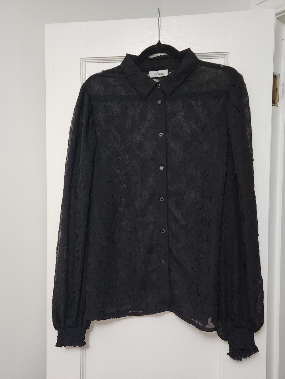 Minimum Brand Lace Puff Sleeve Button Down size large